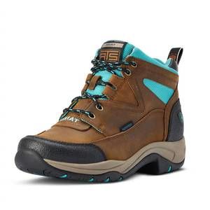 NEW ARIAT women's terrain h20 weather hiking shoe in brown/turquoise